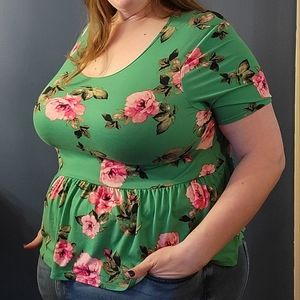 2x green with pink flower shirt